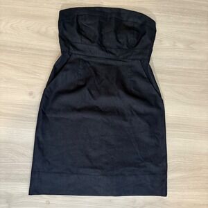 NEW YORK COMPANY Dress Strapless Sheath Women Navy Blue Cotton Blend Pocket Sz 4